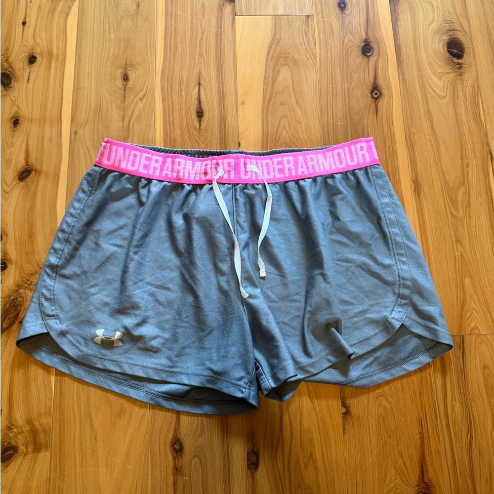 Under Armour Gray Athletic Shorts with Pink Waistband